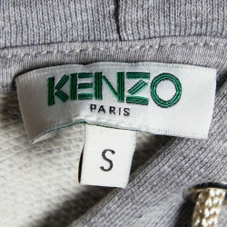 Pre Owned Kenzo Grey Tiger Embroidered Cotton Knit Hoodie S