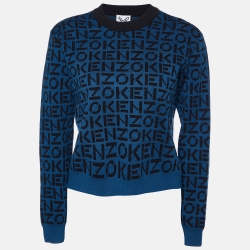 Blue/Black All Over Logo Knit Cropped Jumper
