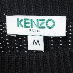 Pre Owned Kenzo Black Logo Intarsia Rib Knit Crew Neck Sweater M