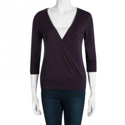 Pre Owned Kenzo Purple Cotton Knit Crossover Top M