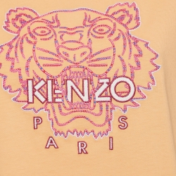 Pre Owned Kenzo Peach Pink Tiger Embroidered Cotton Crew Neck T-Shirt M