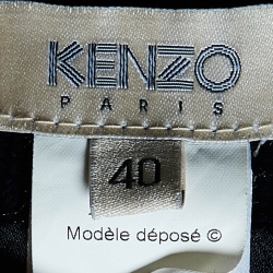 Pre Owned Kenzo Midnight Blue Checked Velvet Leather Trim Flared Skirt M