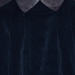 Pre Owned Kenzo Midnight Blue Checked Velvet Leather Trim Flared Skirt M