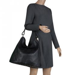 Pre Owned Kenzo Black Croc Embossed Leather Hobo