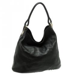 Pre Owned Kenzo Black Croc Embossed Leather Hobo
