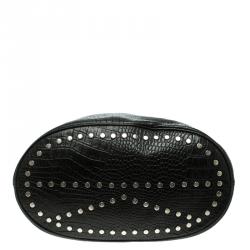 Pre Owned Kenzo Black Croc Embossed Leather Hobo