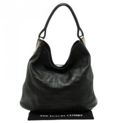 Pre Owned Kenzo Black Croc Embossed Leather Hobo