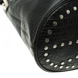 Pre Owned Kenzo Black Croc Embossed Leather Hobo
