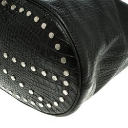 Pre Owned Kenzo Black Croc Embossed Leather Hobo