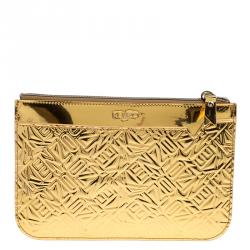 Pre Owned Kenzo Gold Embossed Leather Clutch 