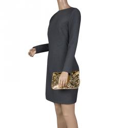 Pre Owned Kenzo Gold Embossed Leather Clutch 