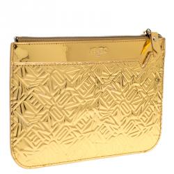 Pre Owned Kenzo Gold Embossed Leather Clutch 
