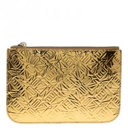 Pre Owned Kenzo Gold Embossed Leather Clutch 