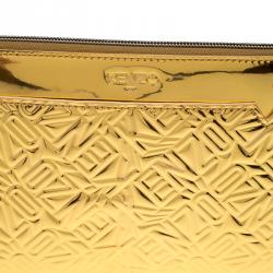 Pre Owned Kenzo Gold Embossed Leather Clutch 