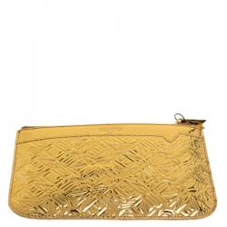 Pre Owned Kenzo Gold Embossed Leather Clutch 