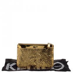 Pre Owned Kenzo Gold Embossed Leather Clutch 