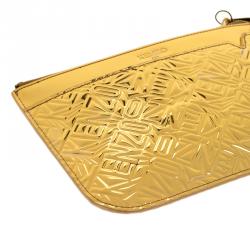 Pre Owned Kenzo Gold Embossed Leather Clutch 