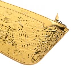 Pre Owned Kenzo Gold Embossed Leather Clutch 