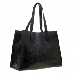 Pre Owned Kenzo Black Patent PVC Tiger Embossed Shopping Tote