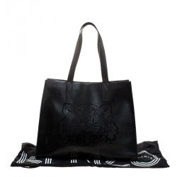 Pre Owned Kenzo Black Patent PVC Tiger Embossed Shopping Tote