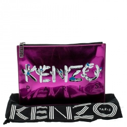 Pre Owned Kenzo Pink/Black Patent Leather and Leather Logo Printed Pouch