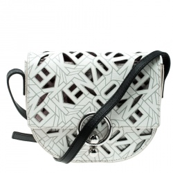 Pre Owned Kenzo White Laser Cut Leather Flying Crossbody Bag