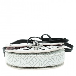 Pre Owned Kenzo White Laser Cut Leather Flying Crossbody Bag