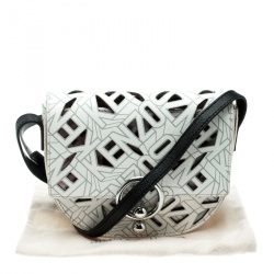 Pre Owned Kenzo White Laser Cut Leather Flying Crossbody Bag
