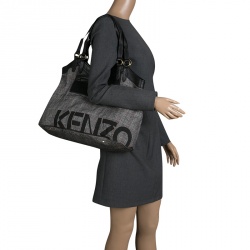 Pre Owned Kenzo Grey/Black Fabric and Leather Shoulder Bag