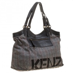 Pre Owned Kenzo Grey/Black Fabric and Leather Shoulder Bag