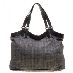 Pre Owned Kenzo Grey/Black Fabric and Leather Shoulder Bag