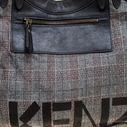Pre Owned Kenzo Grey/Black Fabric and Leather Shoulder Bag
