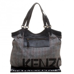 Pre Owned Kenzo Grey/Black Fabric and Leather Shoulder Bag