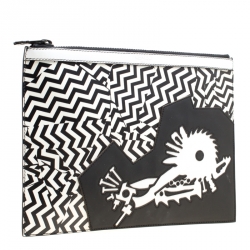 Pre Owned Kenzo Black/White Leather Disjointed Chevron Clutch