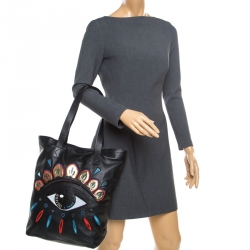 Pre Owned Kenzo Black Leather Eye Shopper Tote