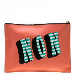 Pre Owned Kenzo Coral Orange Leather Oui & Non Clutch