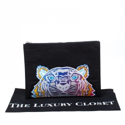 Pre Owned Kenzo Multicolored Tiger Embroidered Canvas A4 Clutch