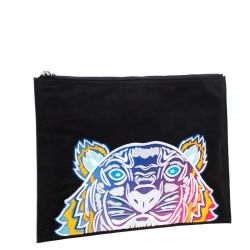 Pre Owned Kenzo Multicolored Tiger Embroidered Canvas A4 Clutch