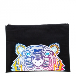 Pre Owned Kenzo Multicolored Tiger Embroidered Canvas A4 Clutch