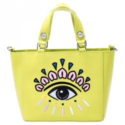 Pre Owned Kenzo Neon Green Leather Mini Eye Tote