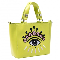 Pre Owned Kenzo Neon Green Leather Mini Eye Tote
