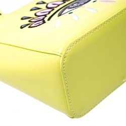 Pre Owned Kenzo Neon Green Leather Mini Eye Tote