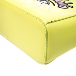 Pre Owned Kenzo Neon Green Leather Mini Eye Tote