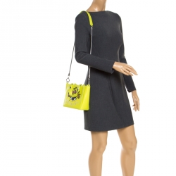 Pre Owned Kenzo Neon Green Leather Mini Eye Tote