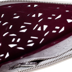 Pre Owned Kenzo White Cut Flying Leather Logo Zip Pouch