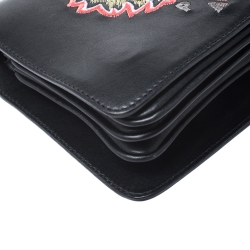 Pre Owned Kenzo Black Leather Embroidered Tiger Shoulder Bag