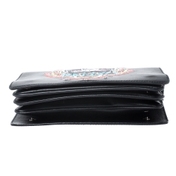 Pre Owned Kenzo Black Leather Embroidered Tiger Shoulder Bag