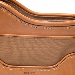 Pre Owned Kenzo Tan Leather and Canvas Bucket Bag