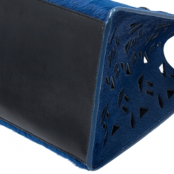 Pre Owned Kenzo Blue/Black Cut Out Calfhair and Leather Small Tote