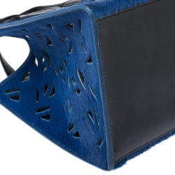 Pre Owned Kenzo Blue/Black Cut Out Calfhair and Leather Small Tote
